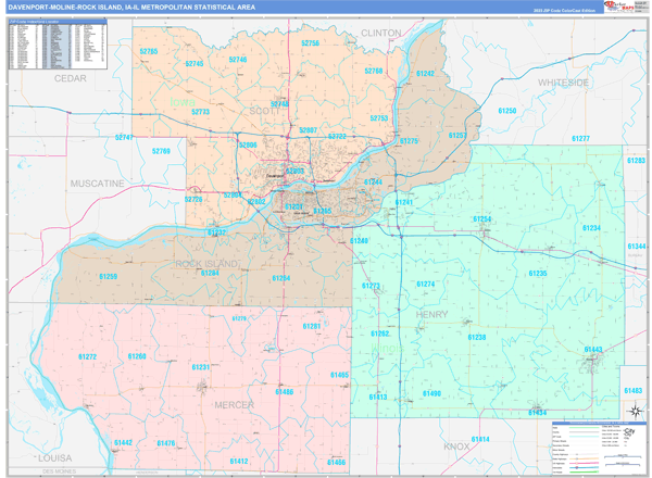 Davenport-Moline-Rock Island Metro Area Digital Map Color Cast Style